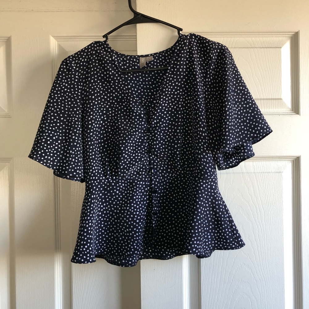 ASOS Navy Polka Dot Button Down blouse
